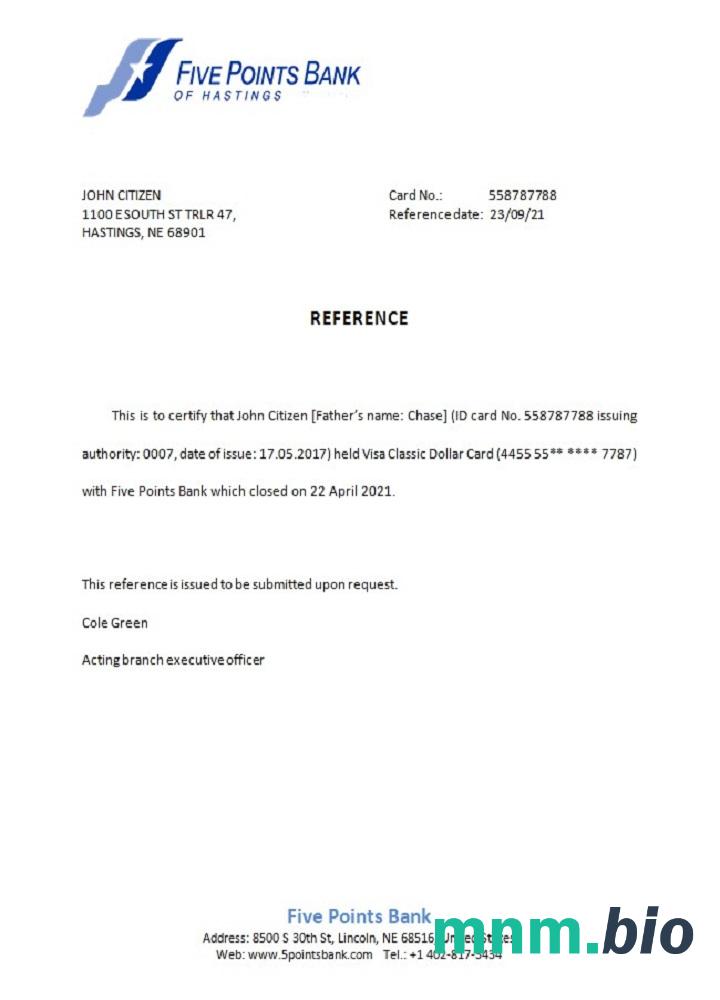 USA Five Points Bank closure reference example w formatach Word i PDF